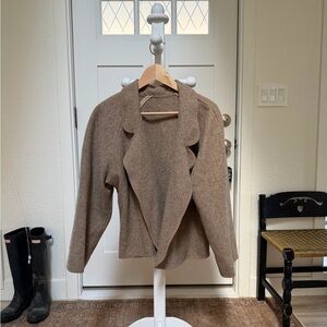 Minimalist Oversized Notched Lapel Short Wool Cropped Open Jacket